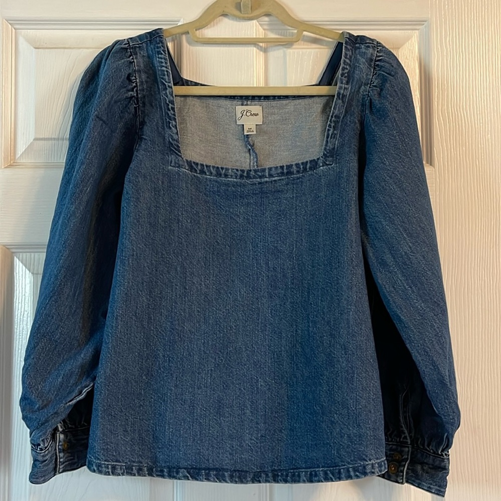 J Crew Puff Sleeve Denim Top